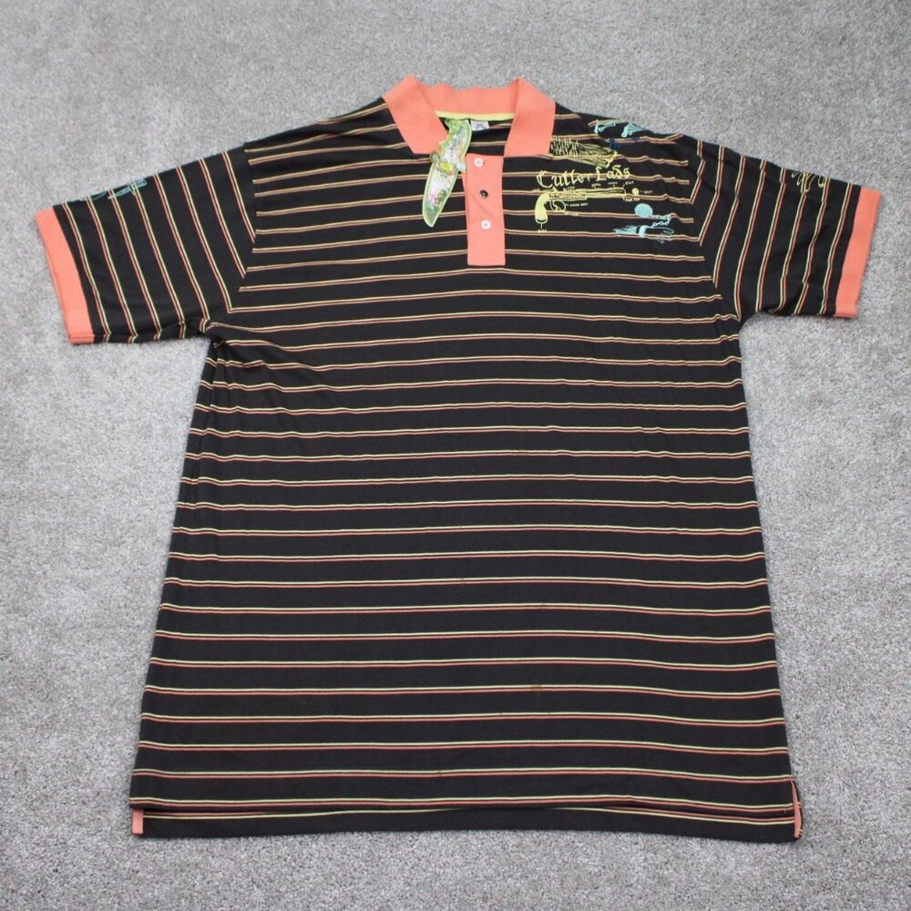 Artful Dodger Polo Shirt NWT Mens 3XL Black/Orange Striped Cutter Lads Short S/S